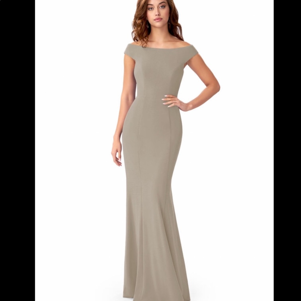 Azazie Taupe Off-Shoulder Wedding Dress